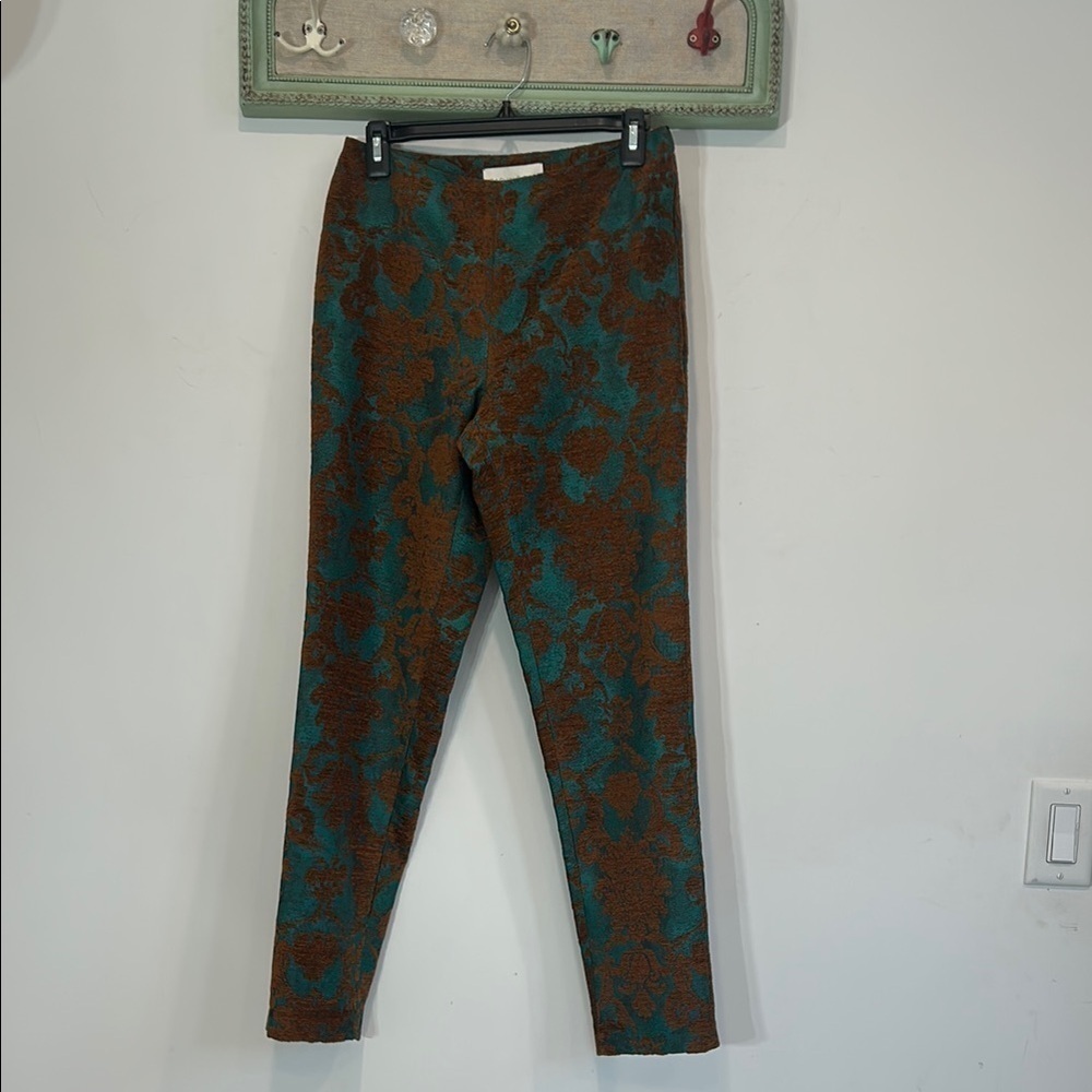 Sachin & Babi Noir Jacquard skinny leg trouser pants Teal/Brown Patterned size 2